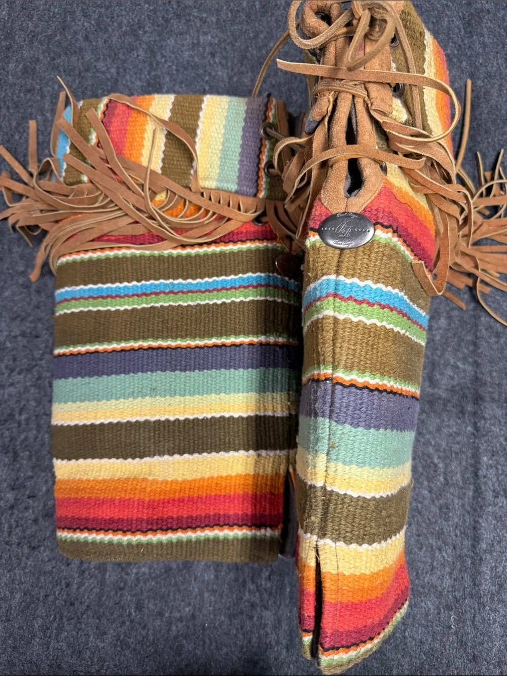 Boot Rugs Fringed Striped Knit Leg Warmers in Brown Multi - Brand Unidentified
